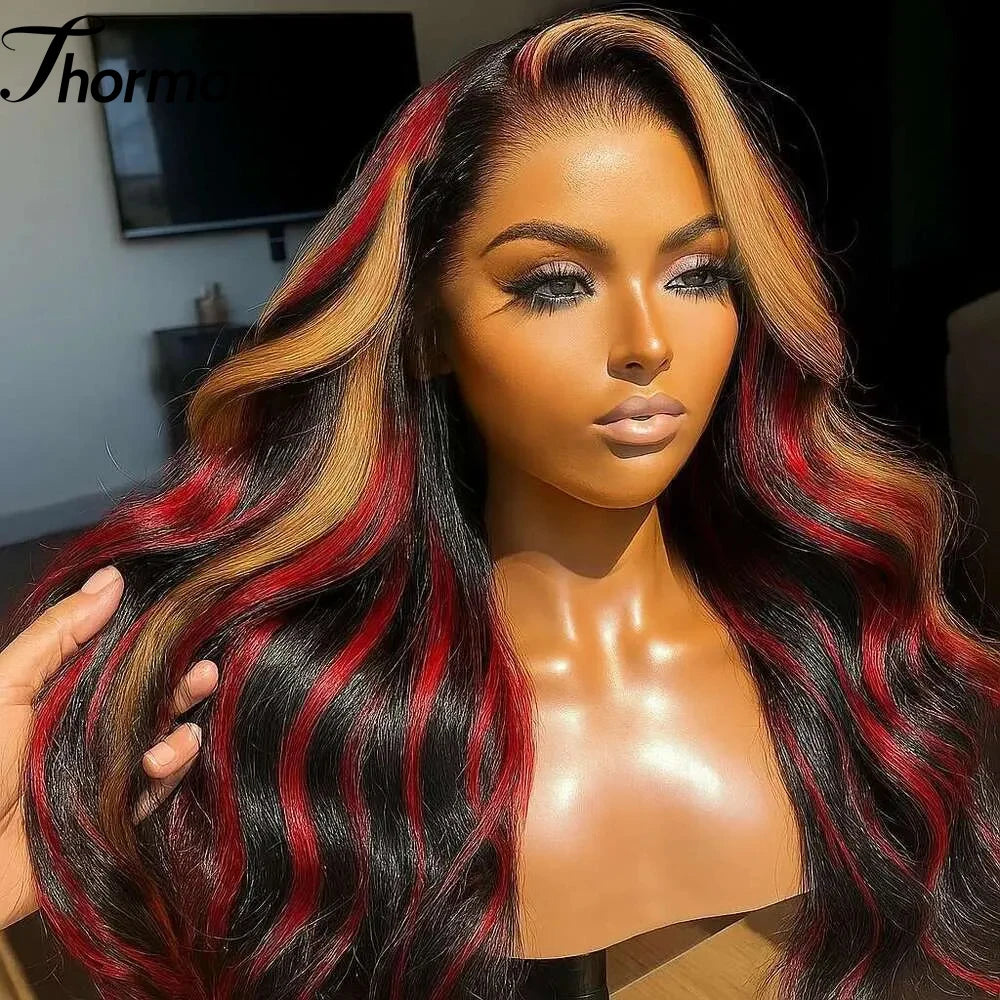 Pink Highlight Colored Lace Front Wig Synthetic Loose Wave
