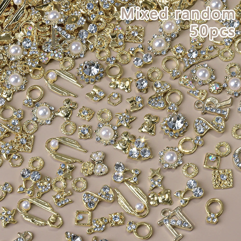 50Pcs 3D Mixed Random Luxury Nail Charms