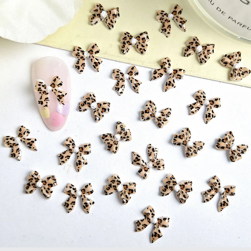 50pcs Leopard Print Bow Nail Charms