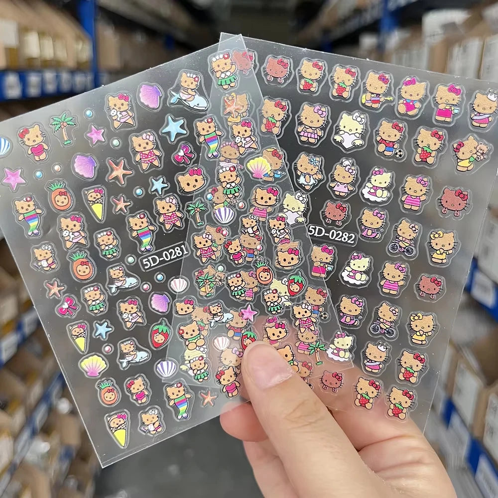 2pcs 5D Cute Leopard Print Kitty Head Nail Decal