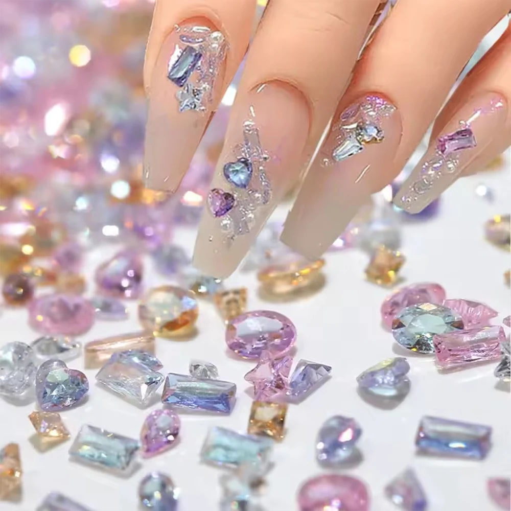 50pcs Dazzling Zircon Nail Art Rhinestone Mini 1-4mm Mixed-shape