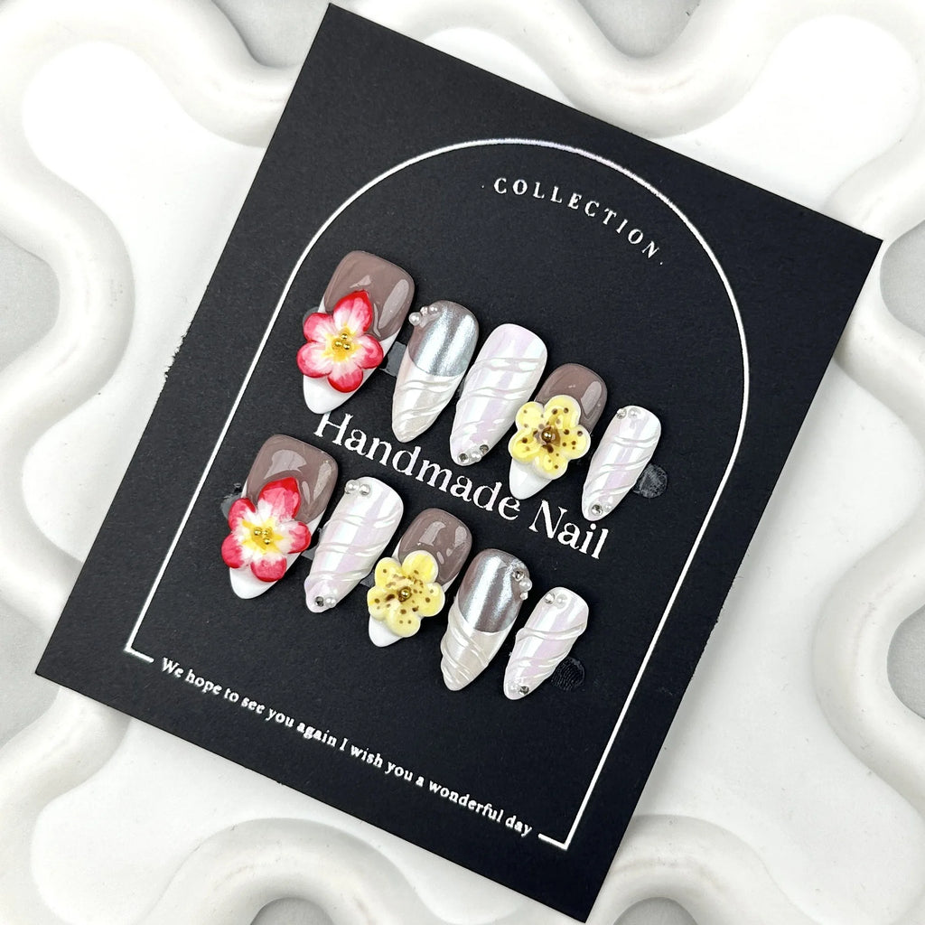 Handmade Press on Nails Carved Flowers