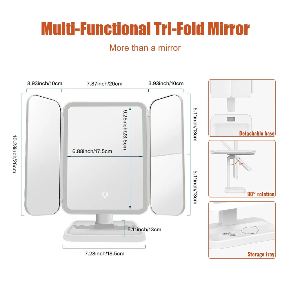 Trifold Makeup Mirror LED Lights
