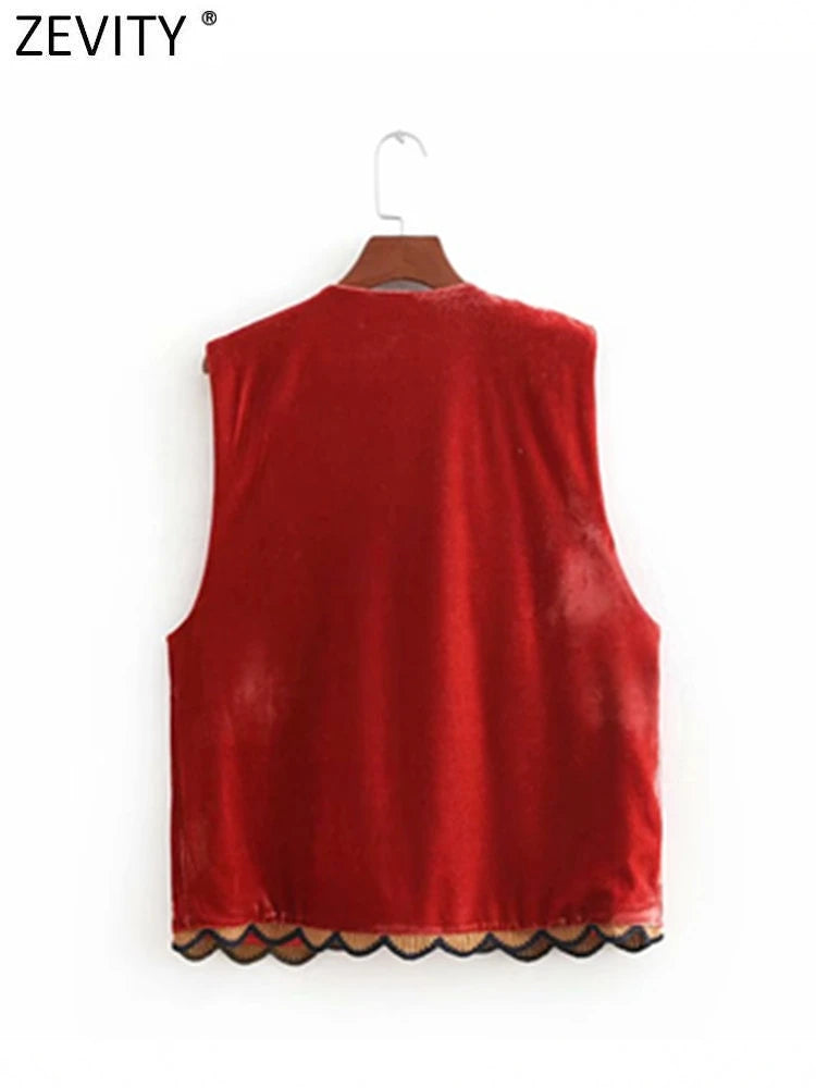 Women Vintage Sequins Flower Embroidery Vest