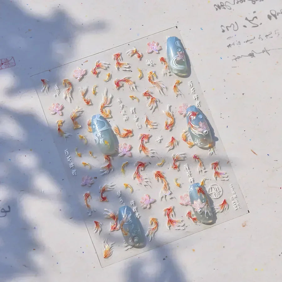 Goldfish Cavort Water 5D Nail Art Stickers Manicure Decal