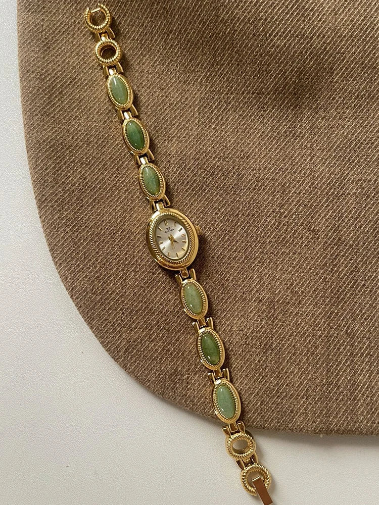 High-end Luxury Elegant Jade Quartz Bracelet Wristwatch