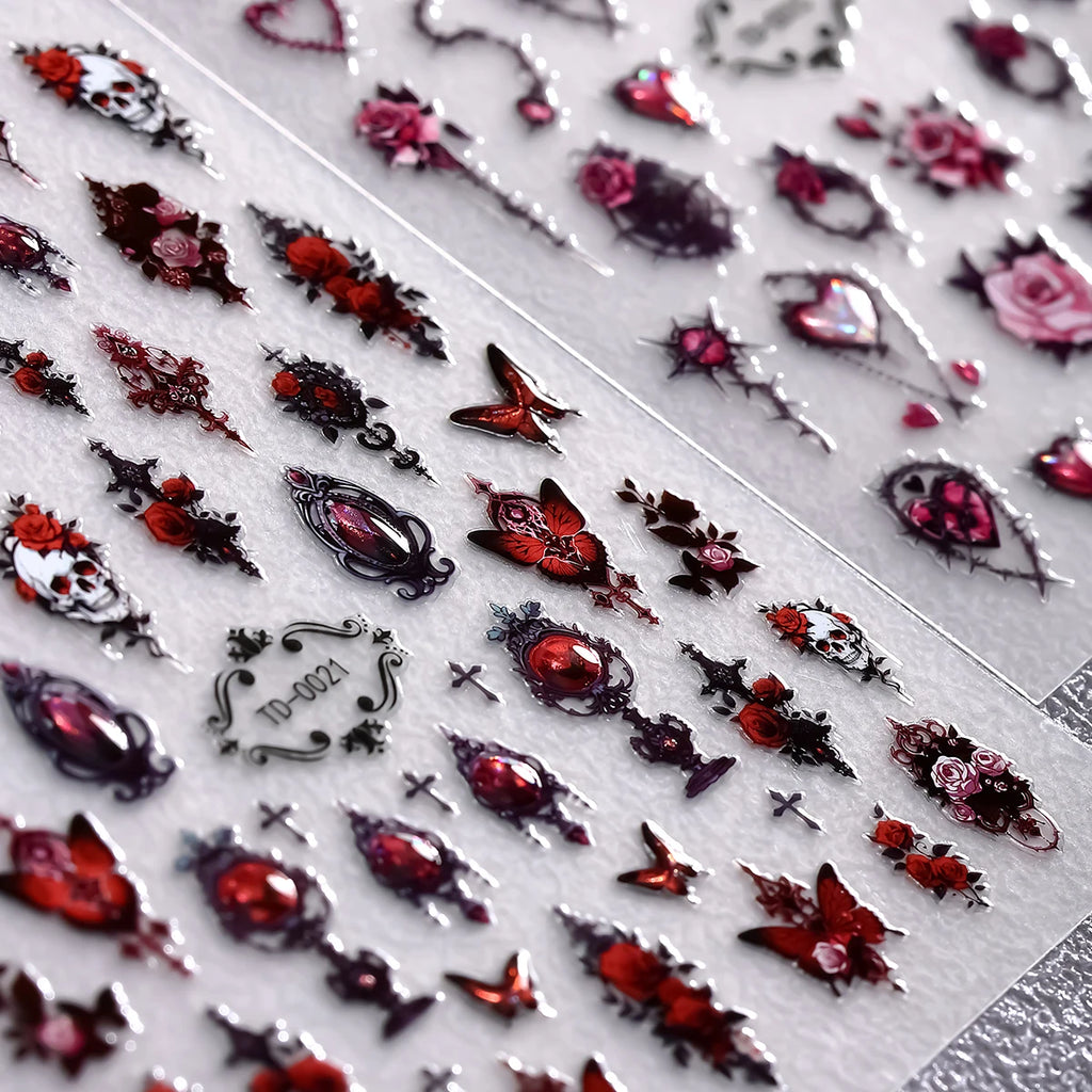2pcs 5D Pink Red Gothic Nail Art Stickers