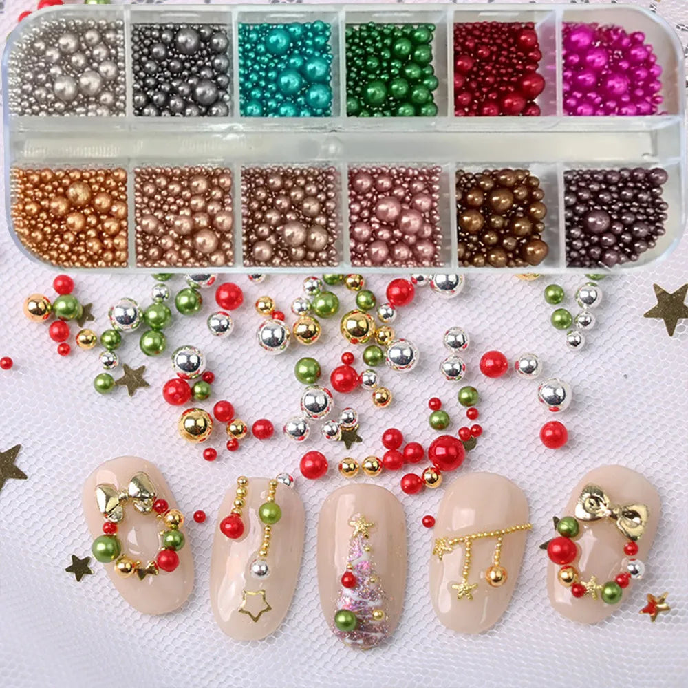12 colors Mix Size Nail Pearls Rhinestones
