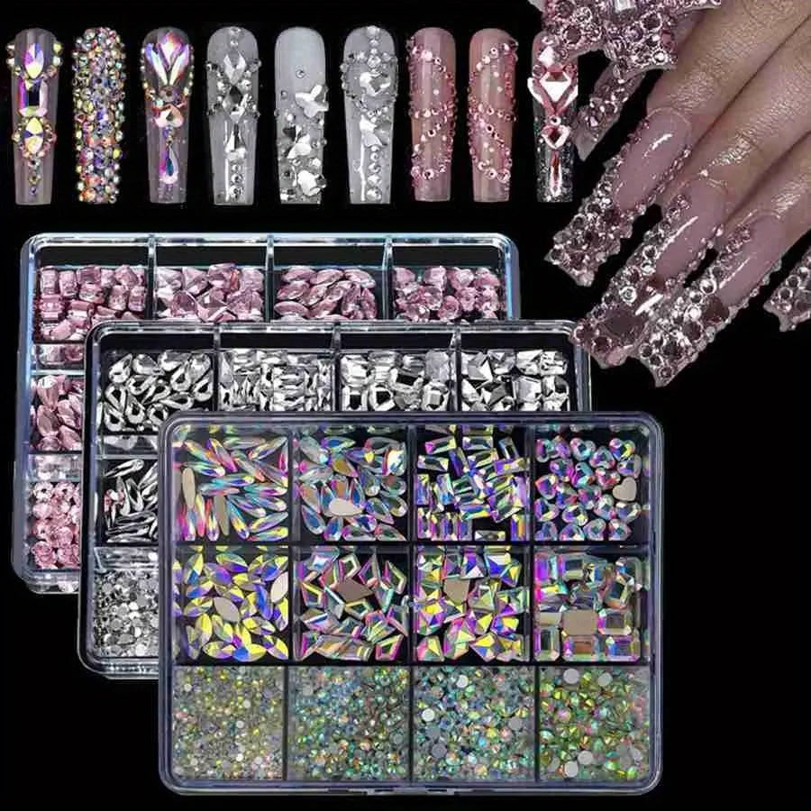 12 Grid/Box 3D Nail Art Alloy Gem Rhinestone
