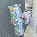1pc lightweight luxury floral stainless steel thermos flask 900ML