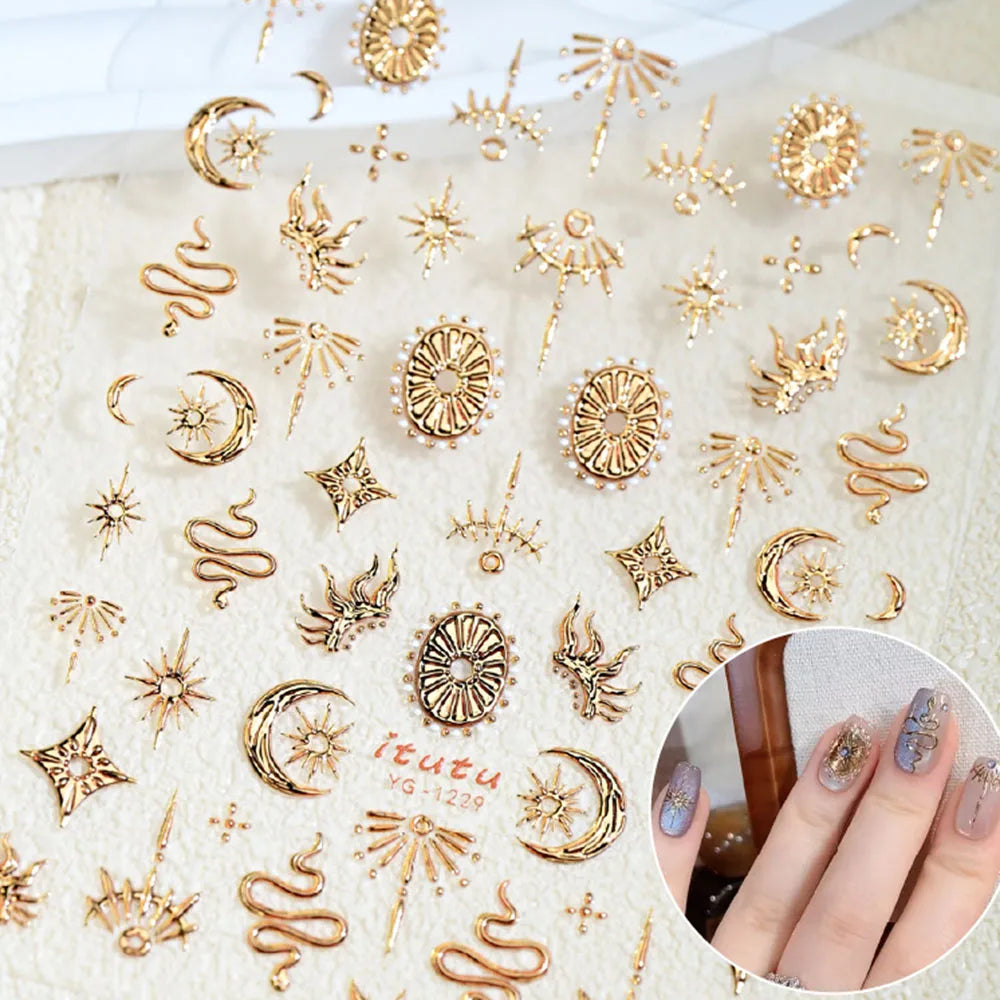 Gold Silver Snake Stars Nail Stickers
