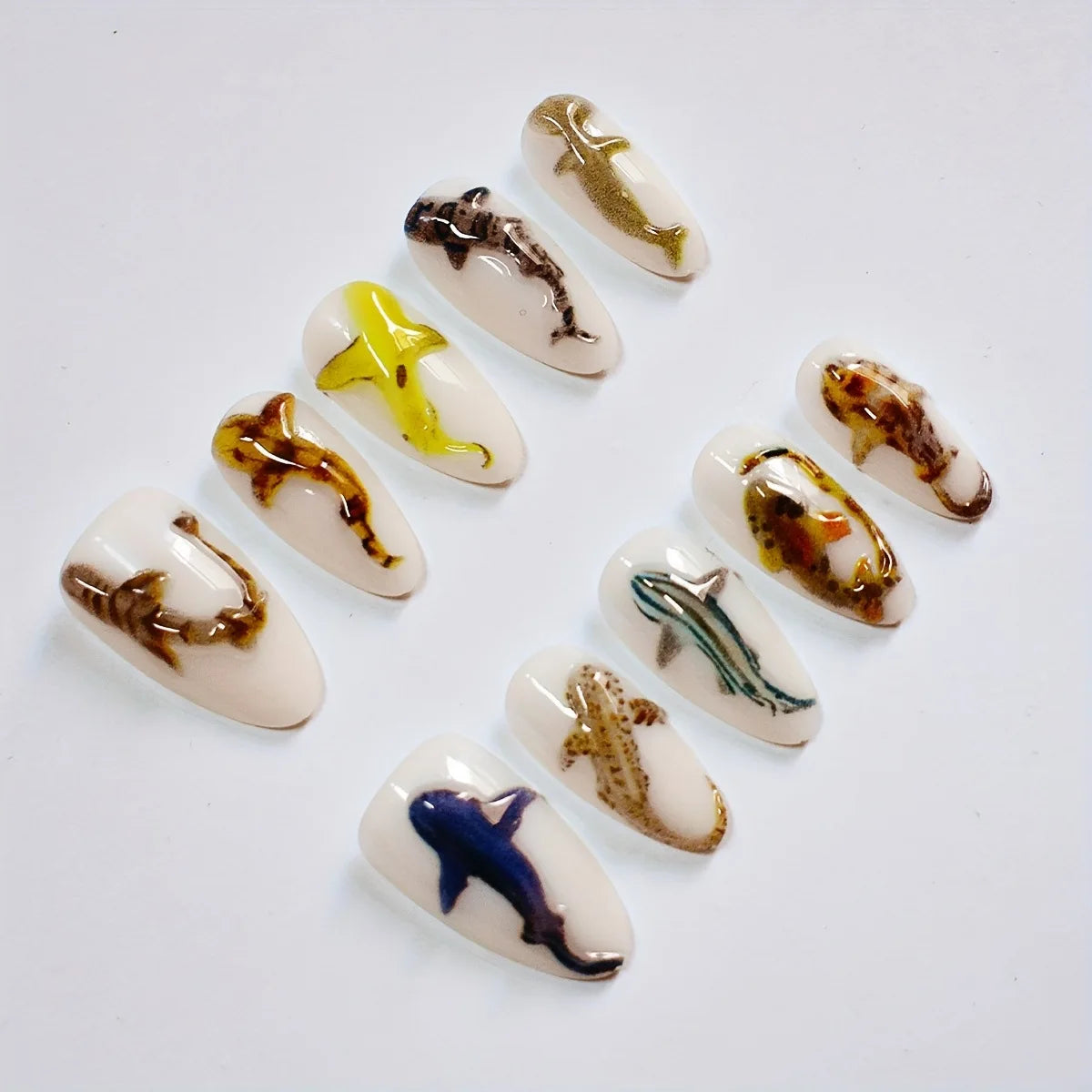 10pcs Handmade Press on Nails Shark Pattern