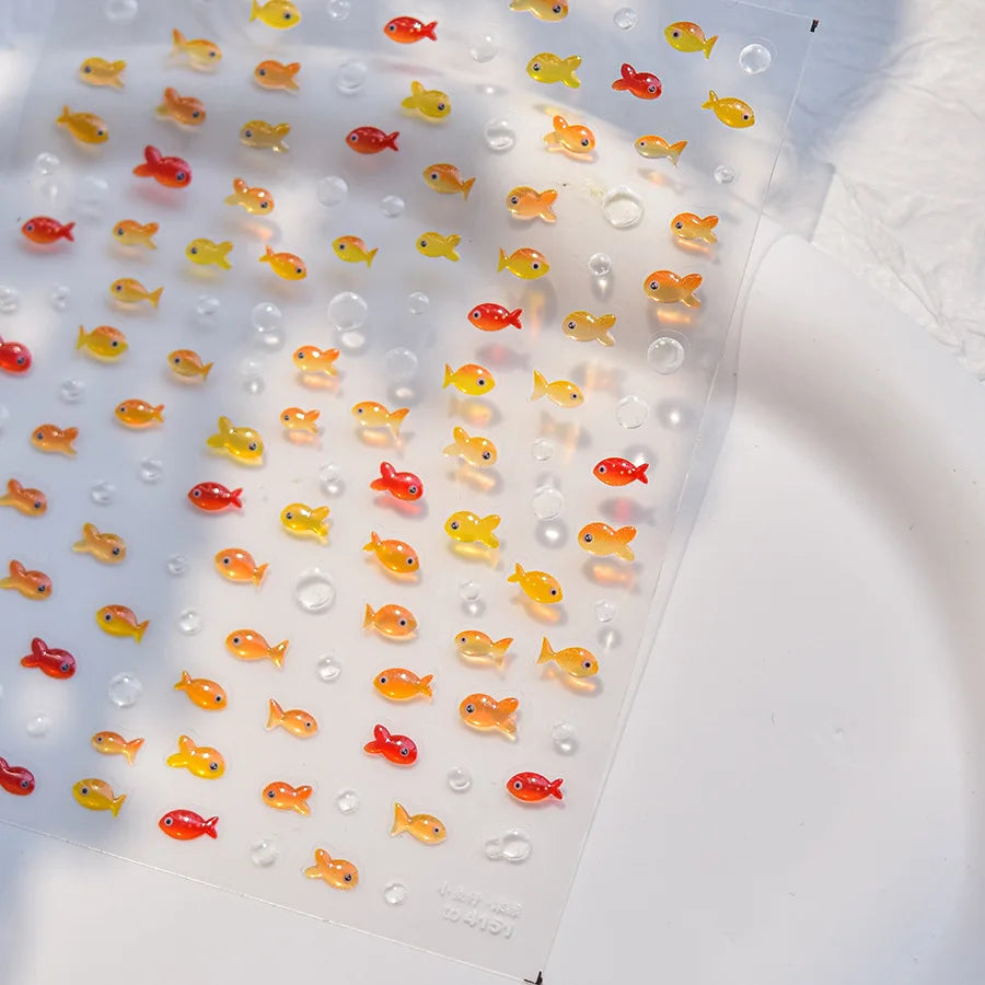 Goldfish Cavort Water 5D Nail Art Stickers Manicure Decal