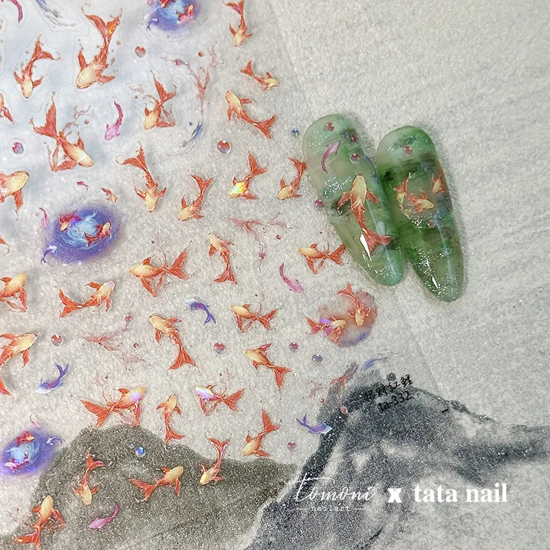 Goldfish Cavort Water 5D Nail Art Stickers Manicure Decal
