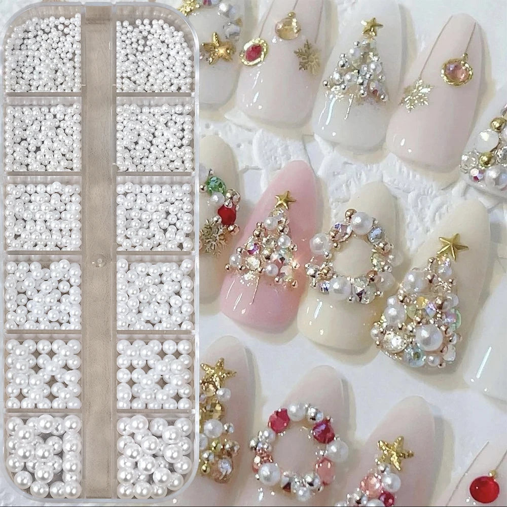 12Grid Shiny Silver Half Round Metal Caviar Charms 2/3/4/5/6/8mm Flatback