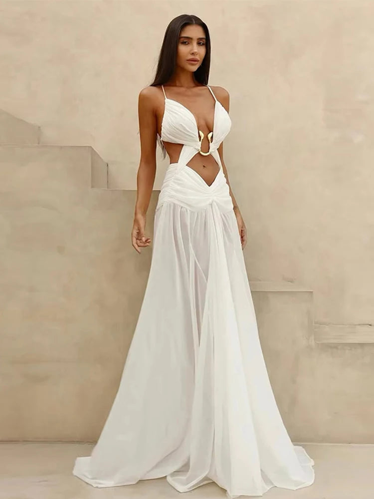 Hollowed Out Sleeveless Backless Evening Dress