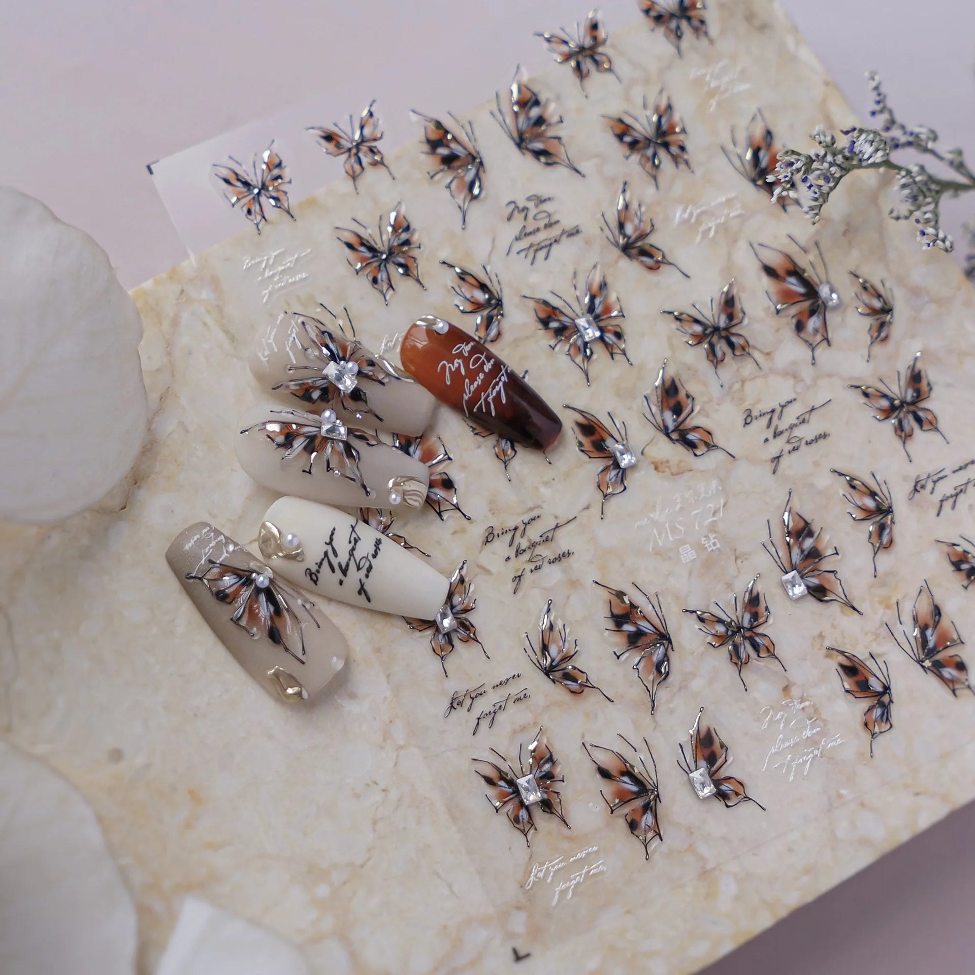 5D Butterfly Blooming Flowers Nail Art Stickers