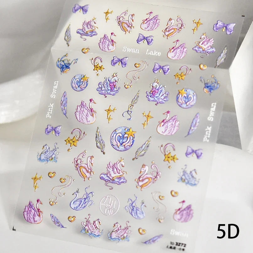 5D Butterfly Blooming Flowers Nail Art Stickers