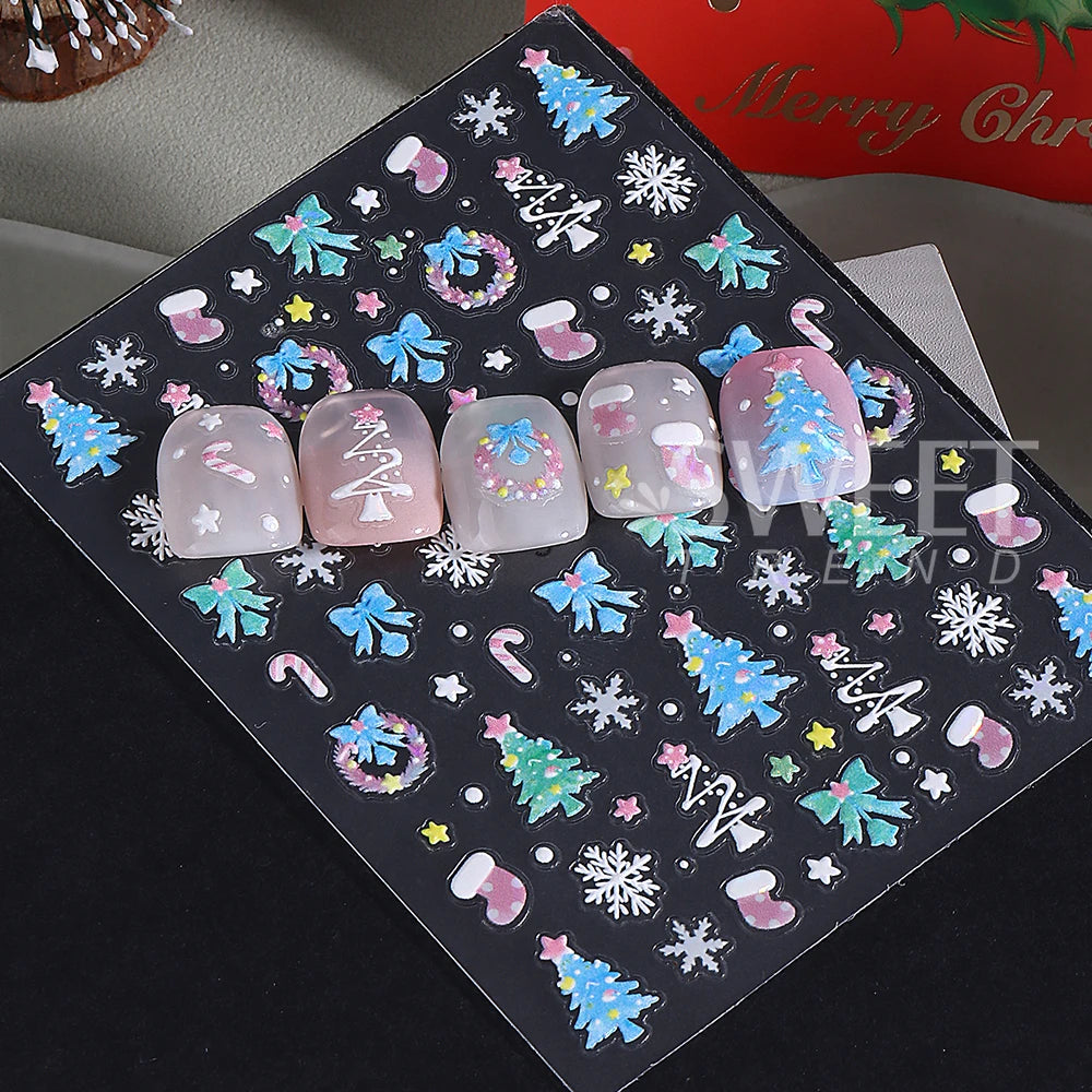 6pcs Christmas Nails Art Stickers 5D Embossed
