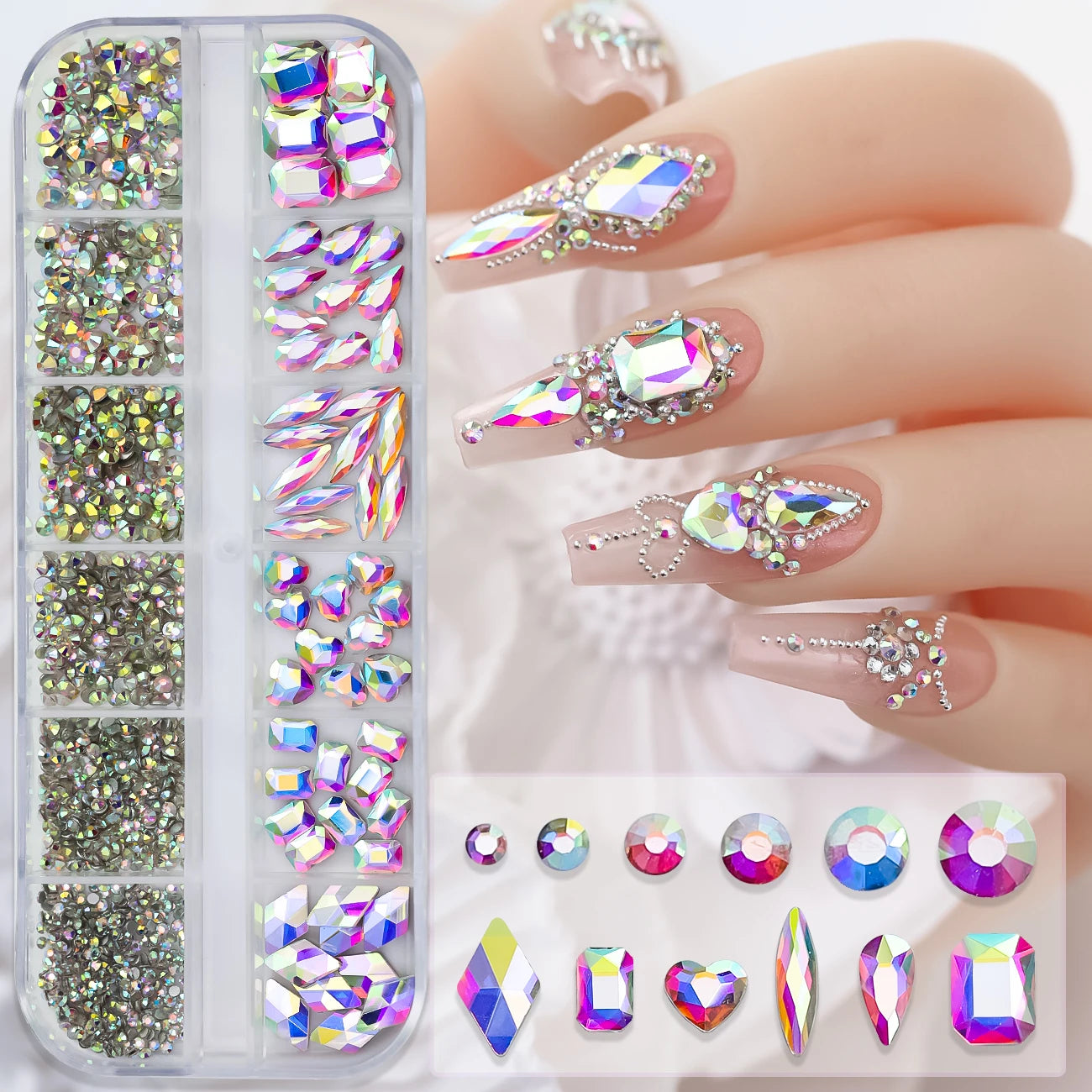 12Grid Mixed Nail Rhinestones Flat-back