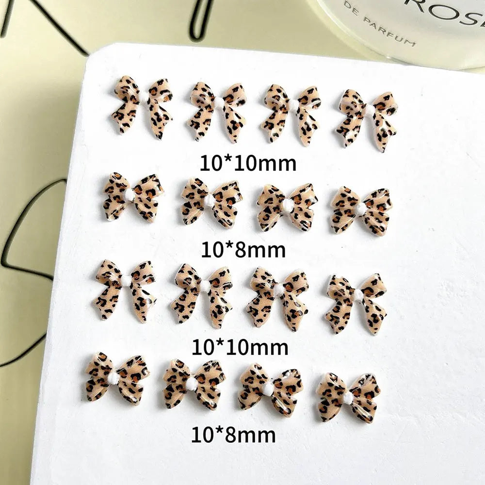 50pcs Leopard Print Bow Nail Charms
