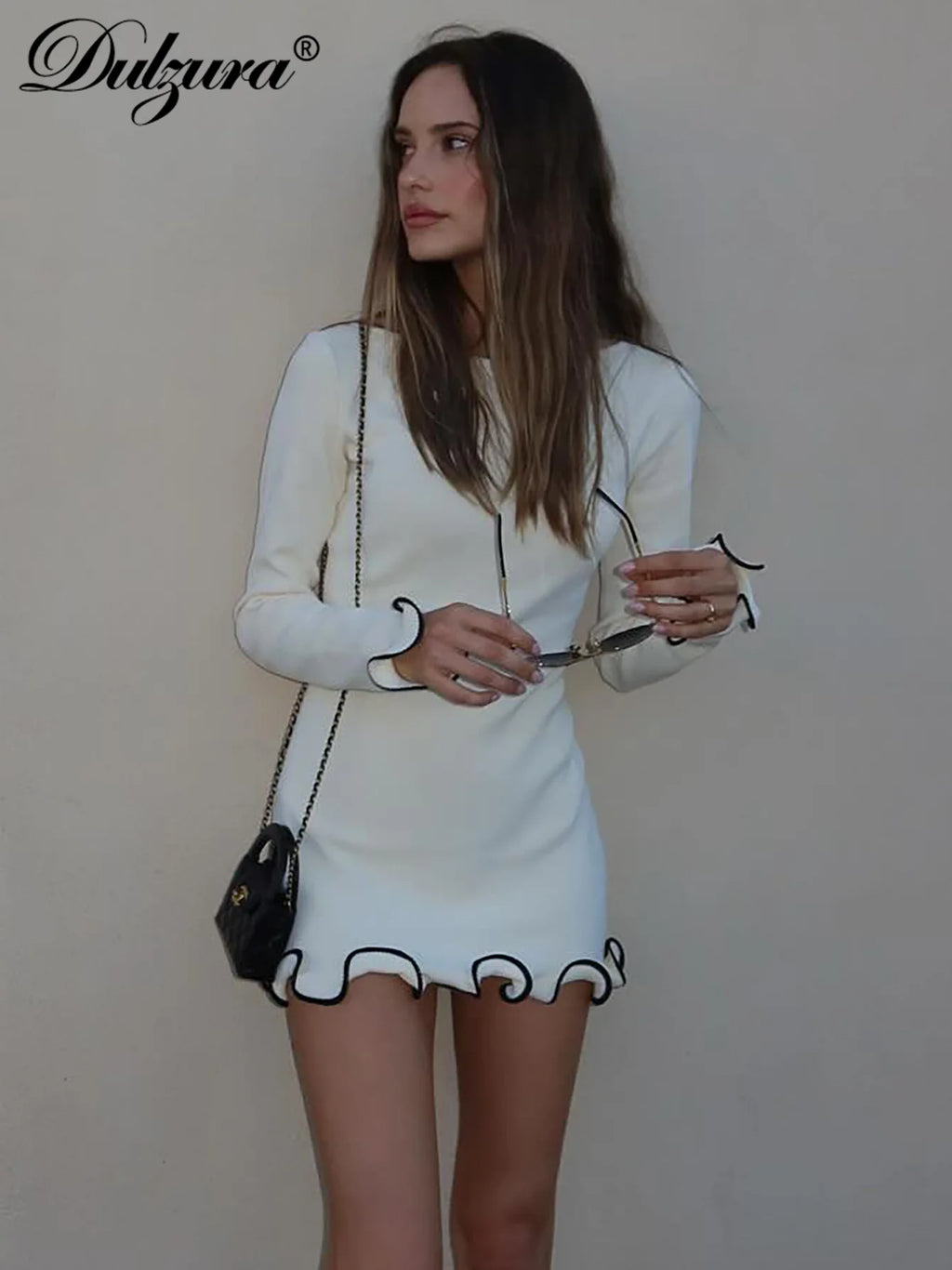 O-Neck Long Sleeves Ruffles Patchwork Mini