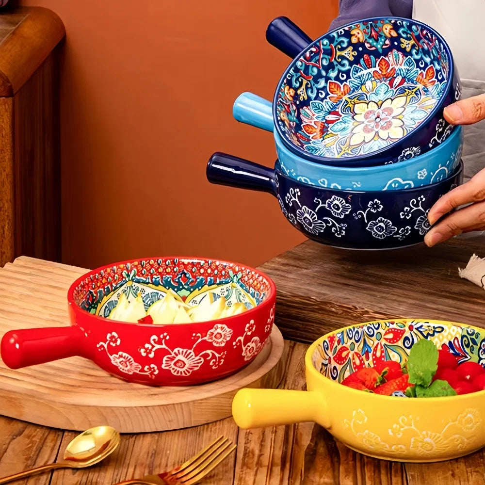 Bohemian Ceramic Hand-Painted Salad Bowl