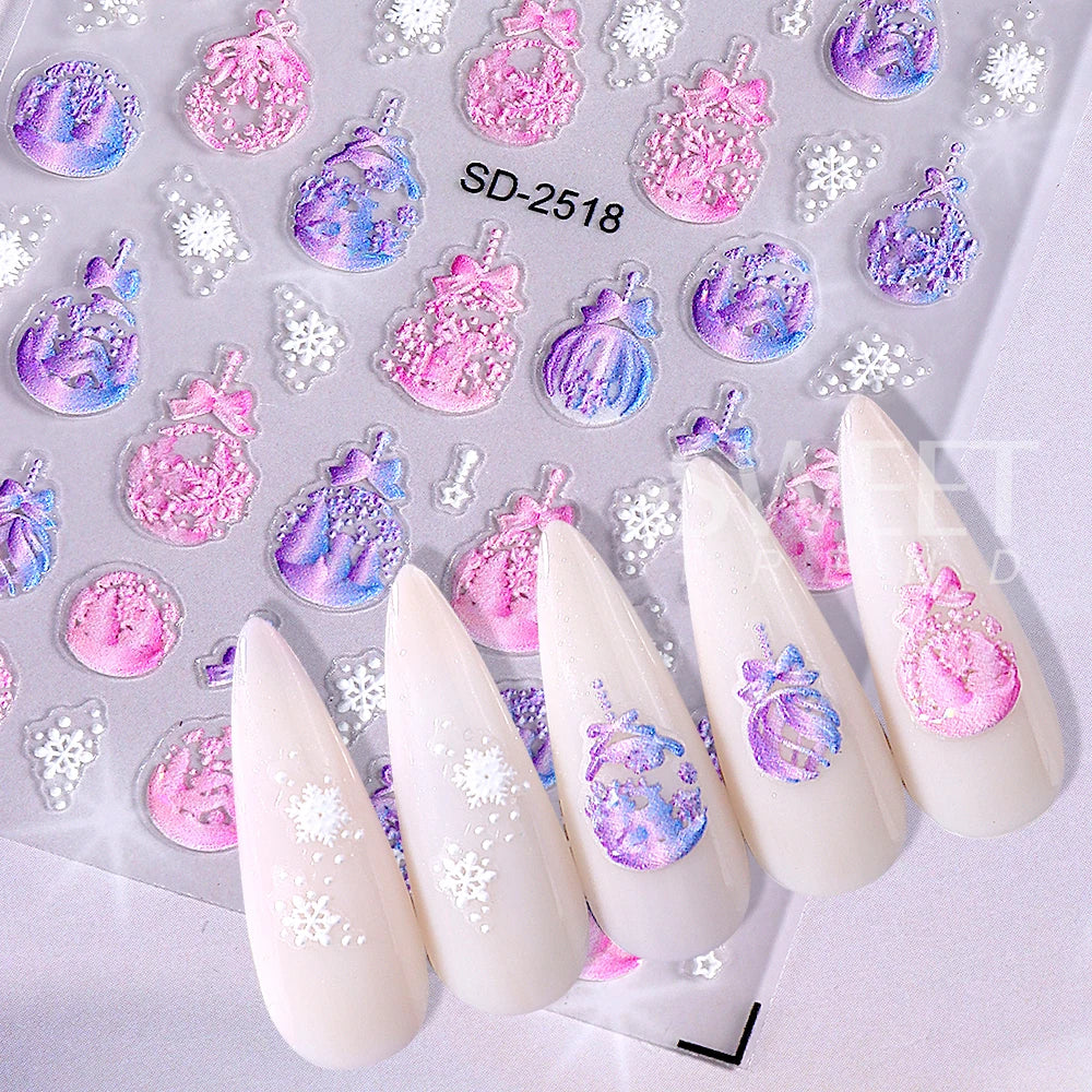 6pcs Christmas Nails Art Stickers 5D Embossed