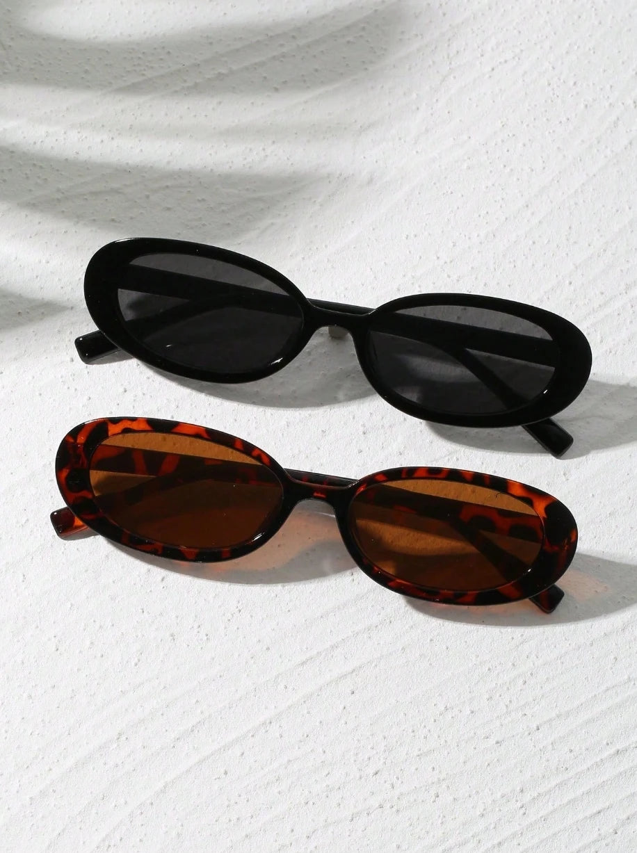 2pcs Vintage Small Frame Oval Shaped Sunglasses