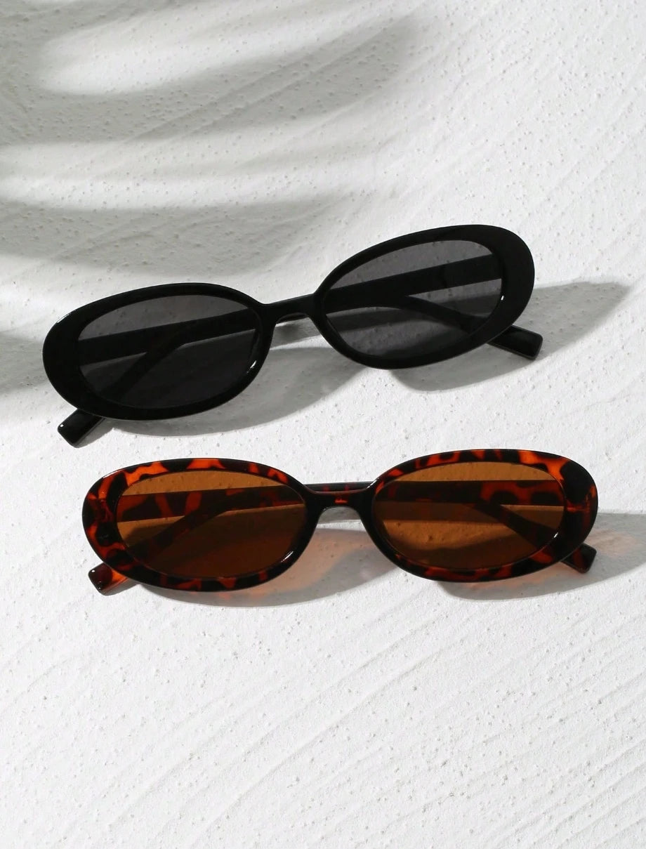 2pcs Vintage Small Frame Oval Shaped Sunglasses