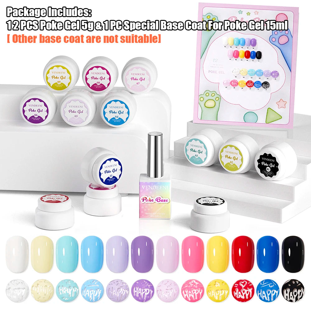 Vendeeni 12 Colors Poke Poke Gel Nail Polish