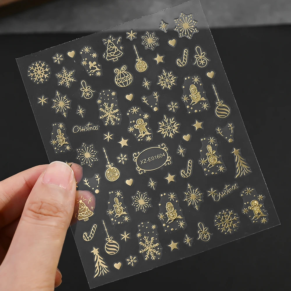 5D Embossed Gold Christmas Nail Stickers