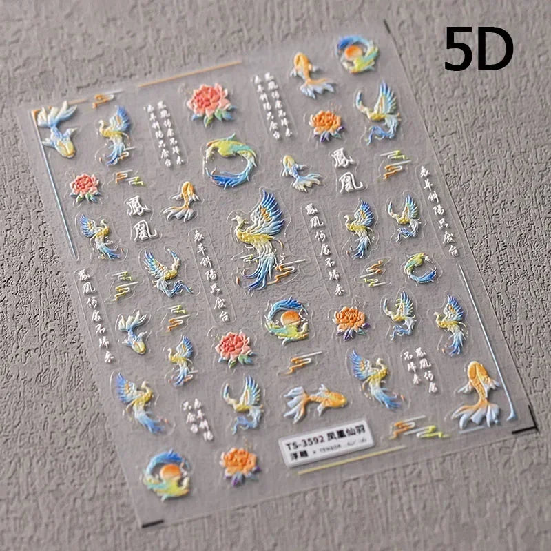 5D Butterfly Blooming Flowers Nail Art Stickers