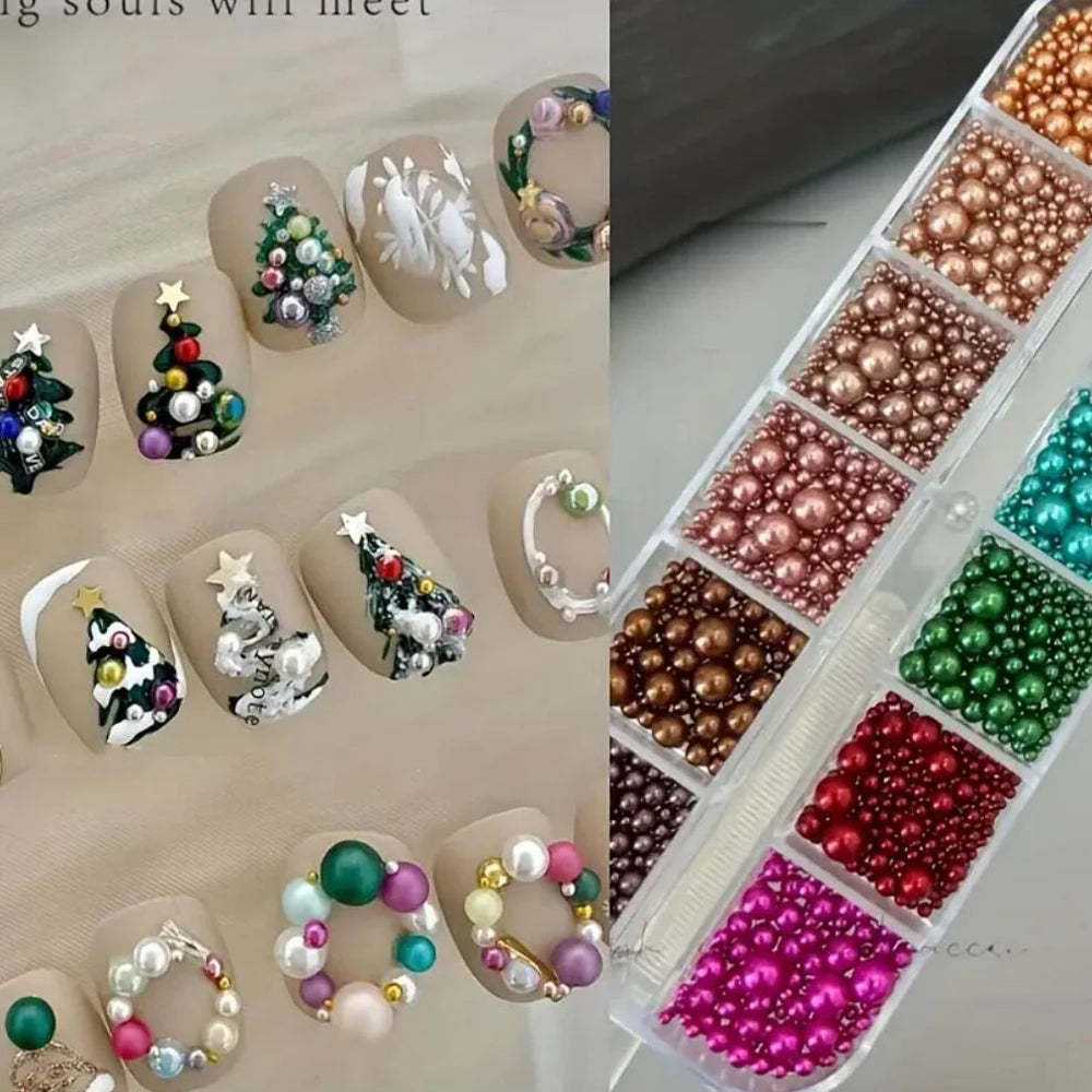 12Grids Christmas Nail Rhinestone Mixed Size