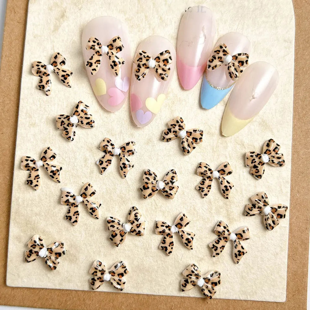 50pcs Leopard Print Bow Nail Charms
