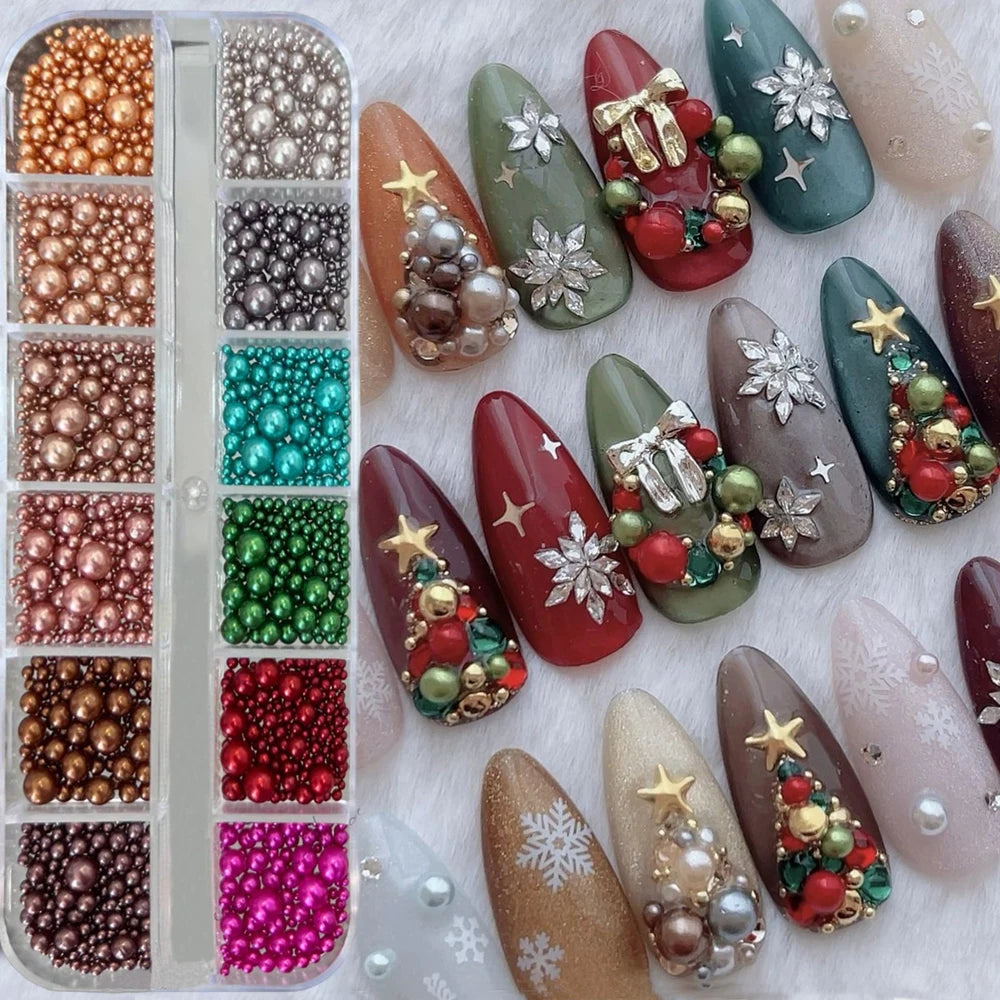 12Grids Christmas Nail Rhinestone Mixed Size