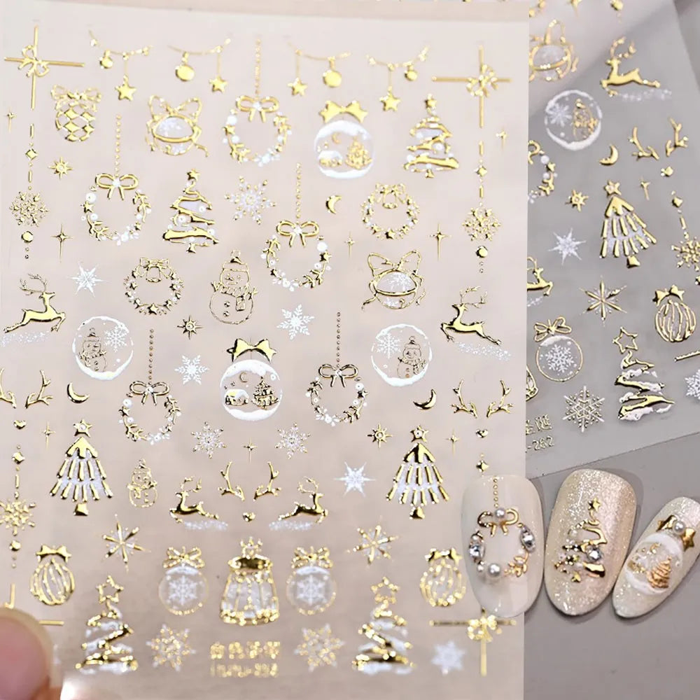 5D Embossed Gold Christmas Nail Stickers