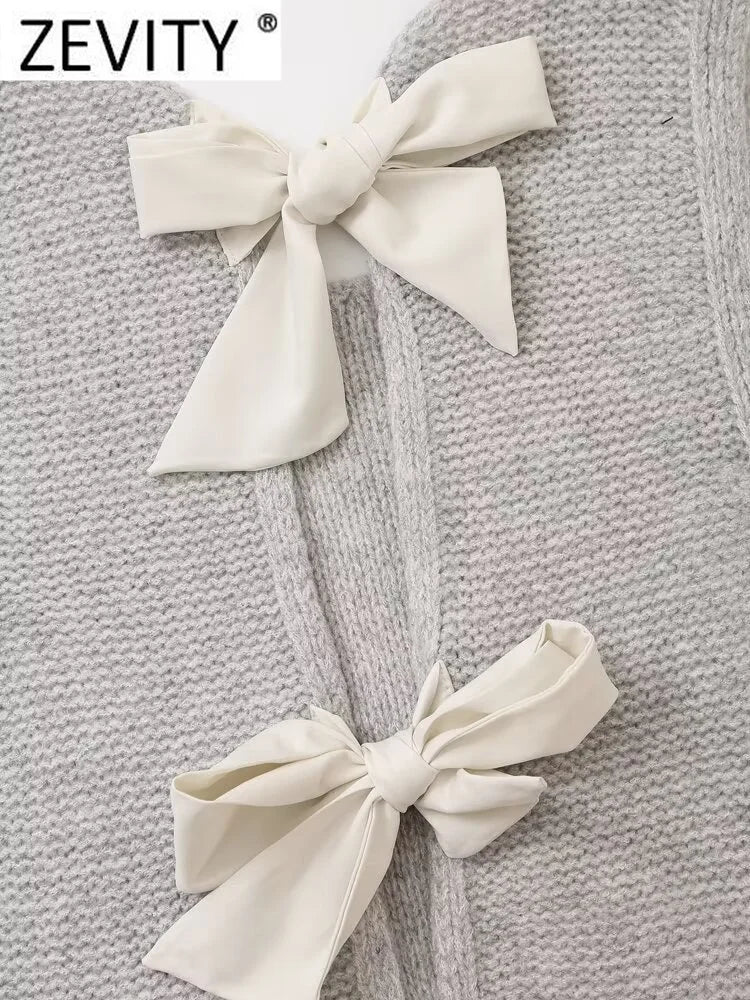 Sleeveless Back Bow Tied Design Short Knitting Vest