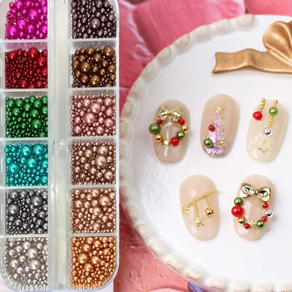 12 colors Mix Size Nail Pearls Rhinestones