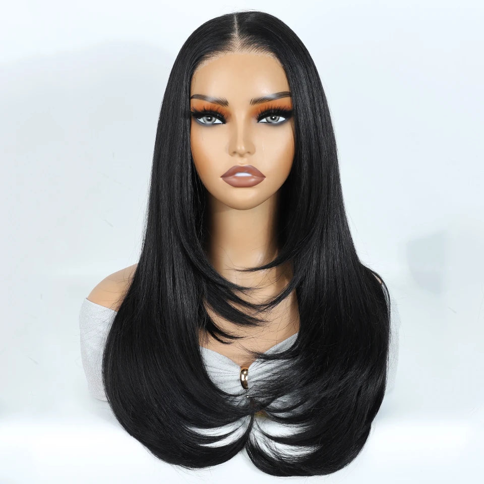 Synthetic Lace Front Layered Straight Wear and Go