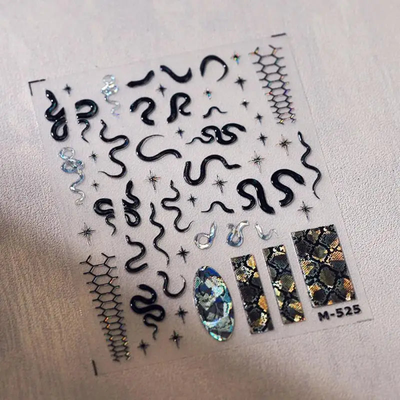 Gold Silver Snake Stars Nail Stickers