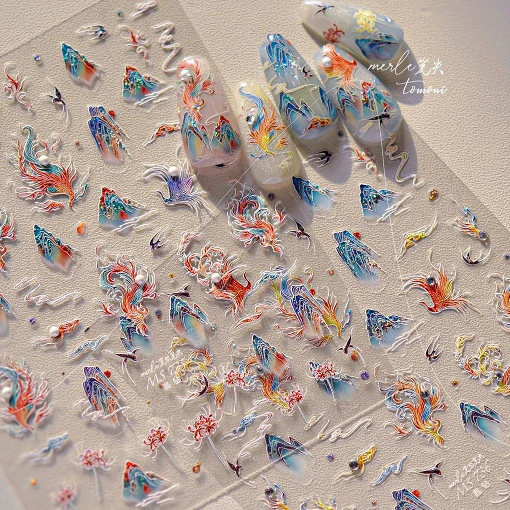 5D Butterfly Blooming Flowers Nail Art Stickers