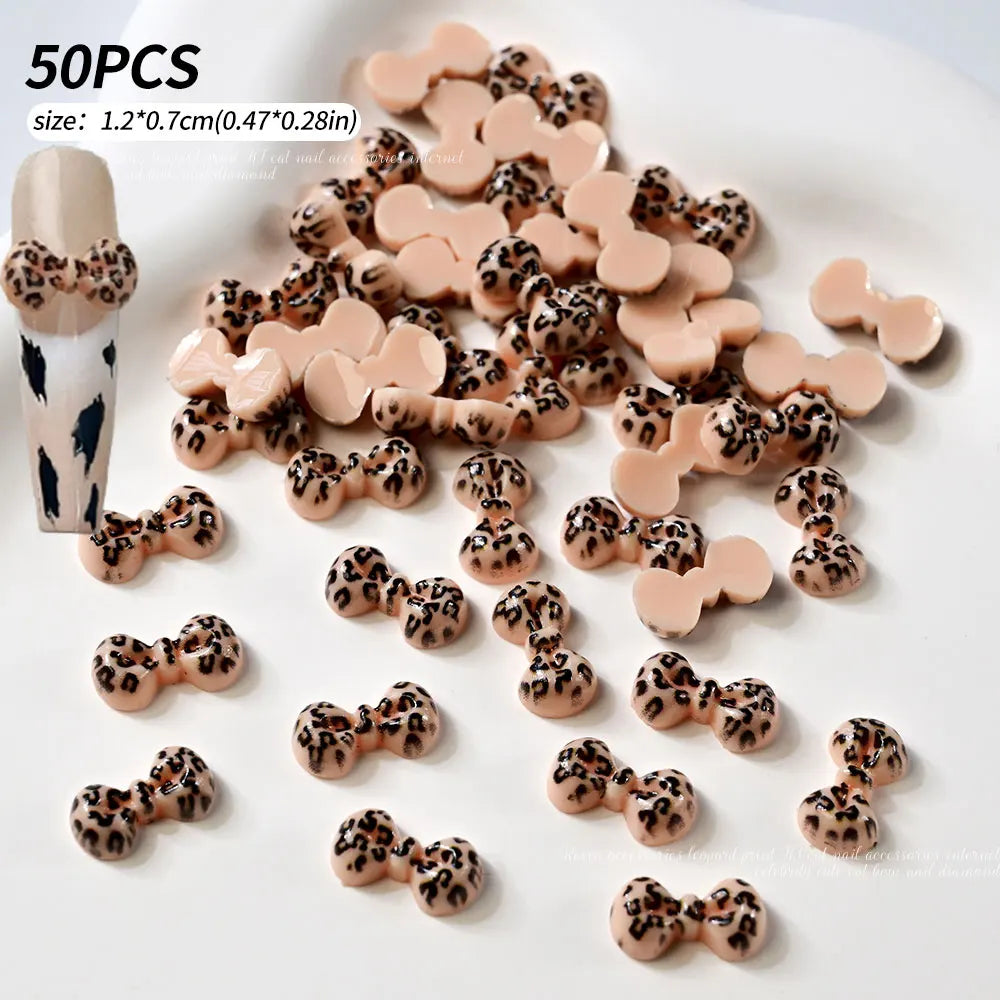 50pcs Leopard Print Bow Nail Charms