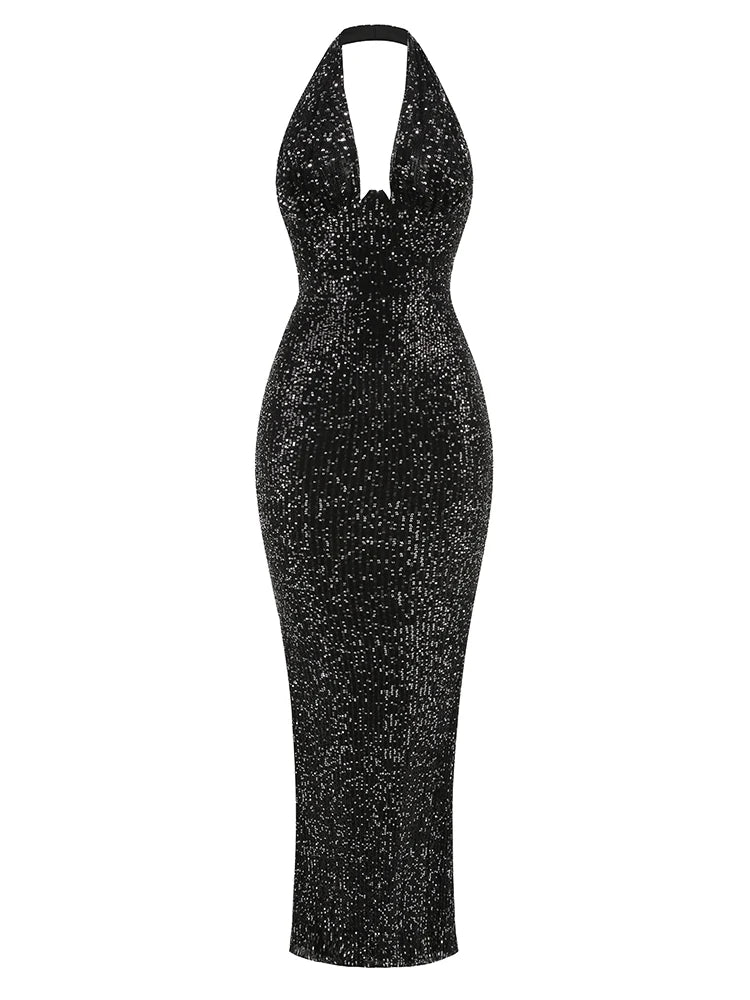 Sexy Halter Deep V Neck Dress