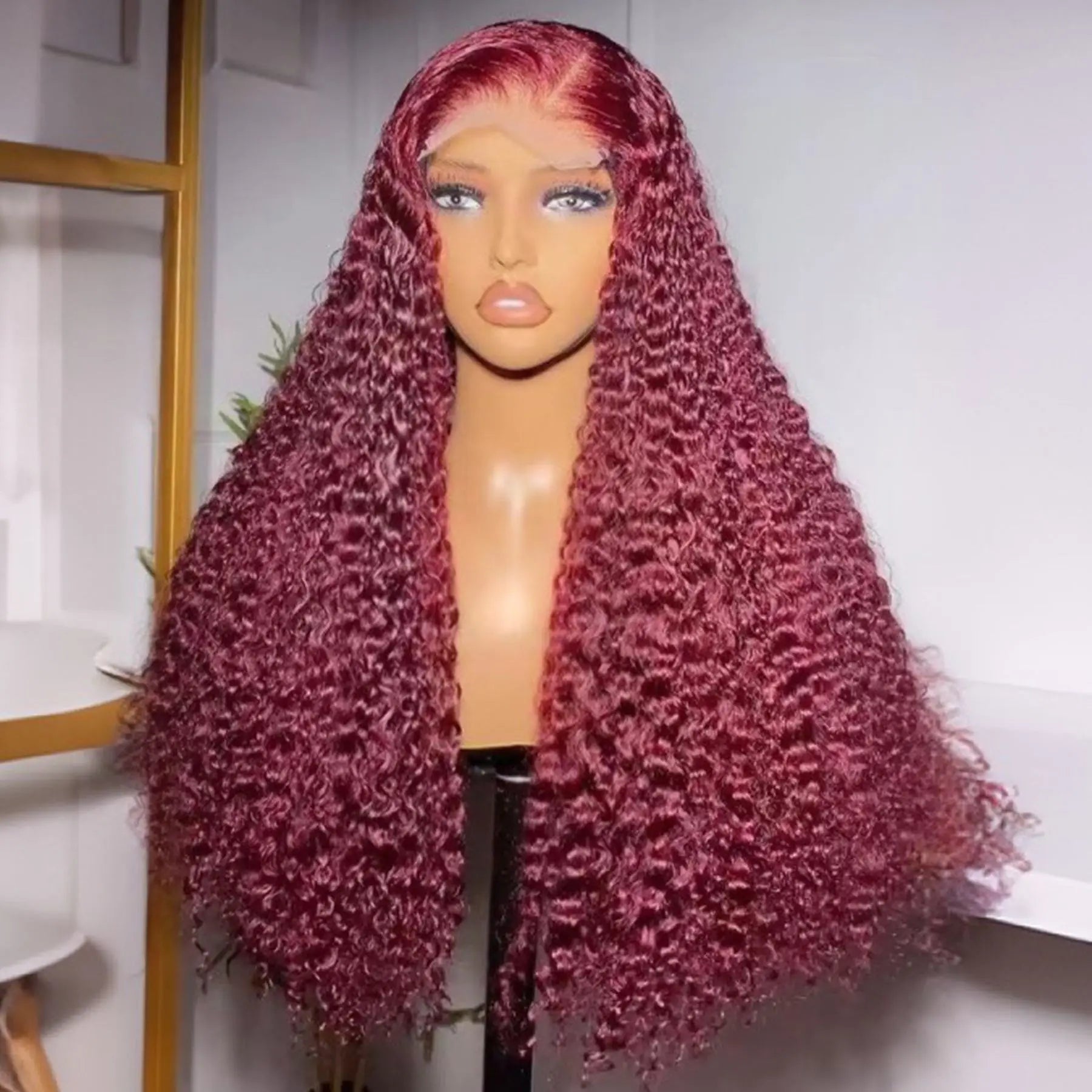 99J Red Burgundy Deep Wave 13X4 Lace Frontal Synthetic Wig