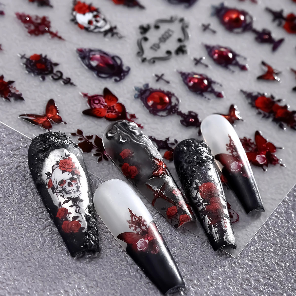2pcs 5D Pink Red Gothic Nail Art Stickers
