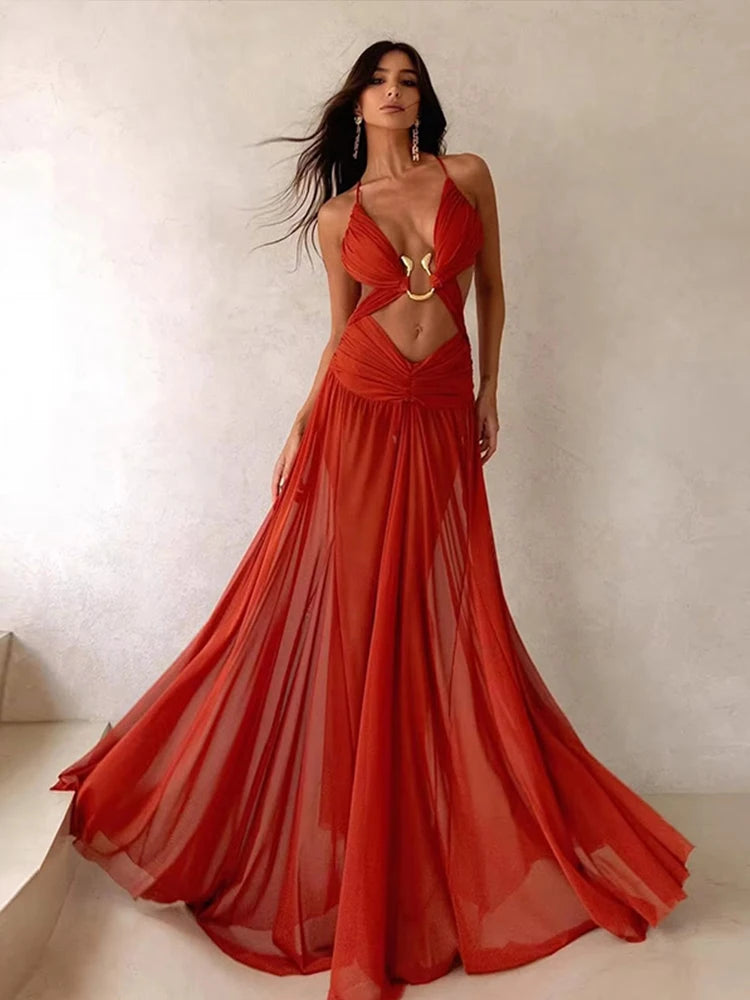 Hollowed Out Sleeveless Backless Evening Dress