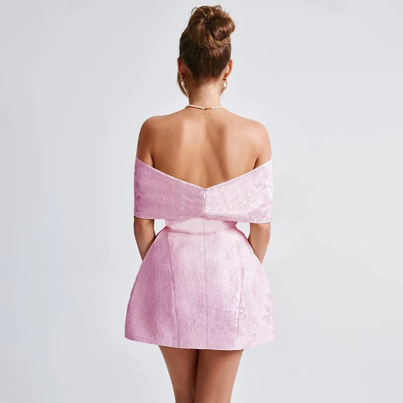 Strapless Jacquard Backless Bow Evening Party Dress