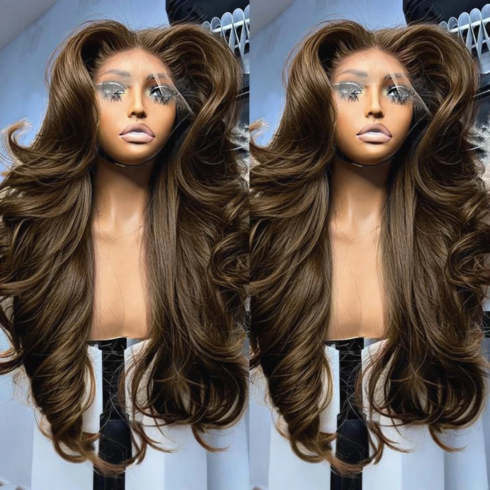 13X4 or 13x6 Synthetic Glueless Brown Lace Front Wig Chocolate Brown Body Wave