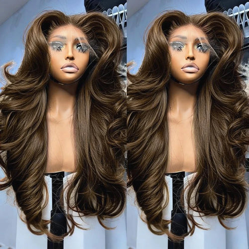13X4 or 13x6 Synthetic Glueless Brown Lace Front Wig Chocolate Brown Body Wave